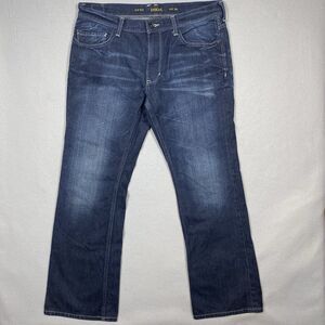 Helix Mens Slim Boot Cut Jeans 34x30 Dark Wash Blue 100% Cotton Denim